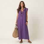 Josette | Ruffle V-Neck Linen Maxi Dress